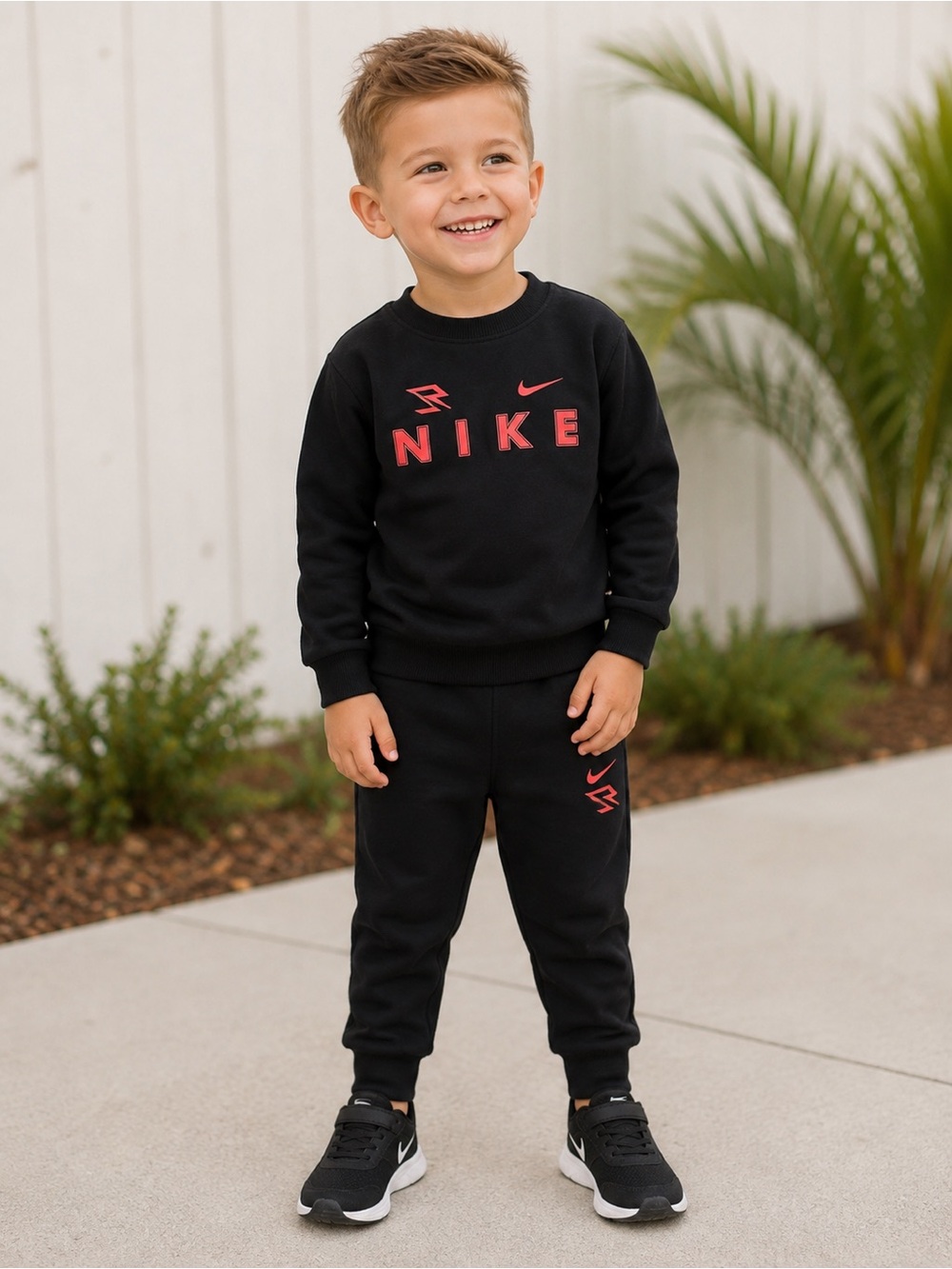 Nike 3 Brand Black Crewneck Sweatshirt And Jogger Pants Set Boys Size 4